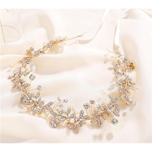 Bridal Headpiece Handmade Wedding Hair Vine Crystal Floral Leaf Headband - Picture 5 of 6